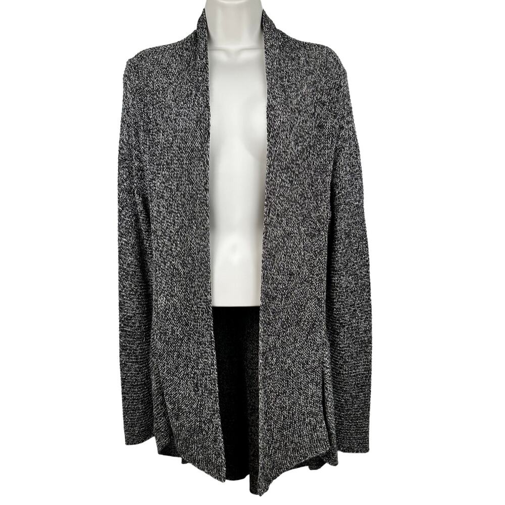Eileen Fisher Open Cardigan Knit Sweater 100% Linen Long Sleeve Black Large